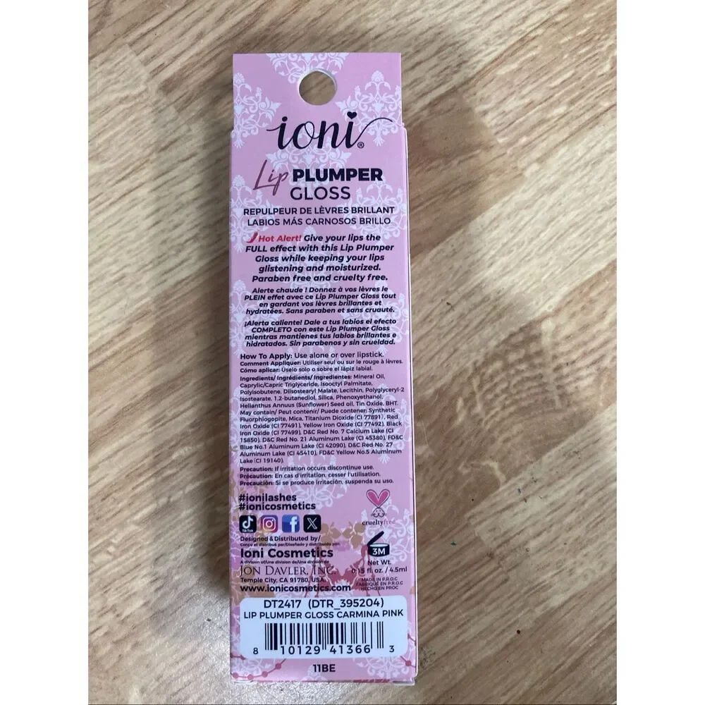 Ioni Lip Plumper Gloss New Sealed High Shine Hydrating Plumping Lip Gloss Carmin
